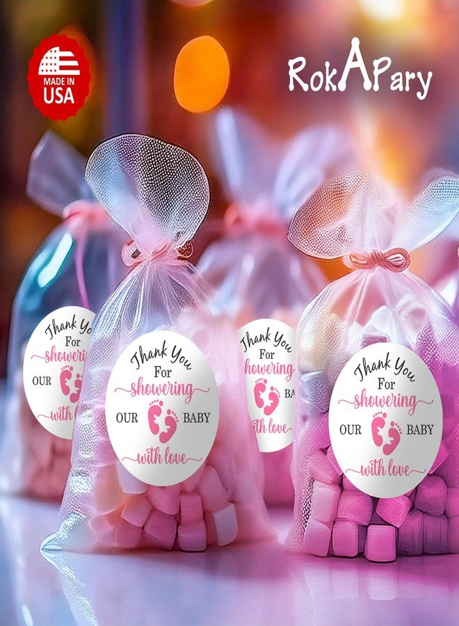 RokAPary 40 Thank You for Showering Our Baby with Love Stickers, 2 Inch Big Round Glossy Labels, Pink Footprints Theme for Girl, Great for Party Favors, Tags, Games and Supplies. Made in USA - Image 4